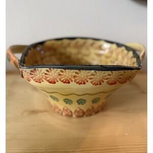 Vtg Hand-Painted Sunflower Italian Pottery Dual Handles Serving Bowl Cottage